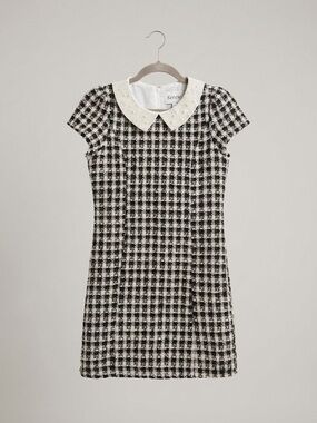 Rare Editions Black & White Tweed Mini Dress with Beaded Collar